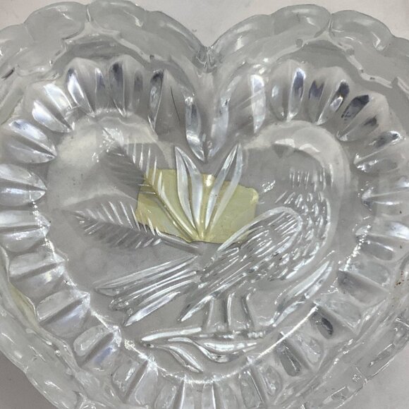 Vtg ECHT BLEIKRISTALL Lead Crystal Heart Shape Bird Etched Candy Dish Germany - Picture 2 of 6